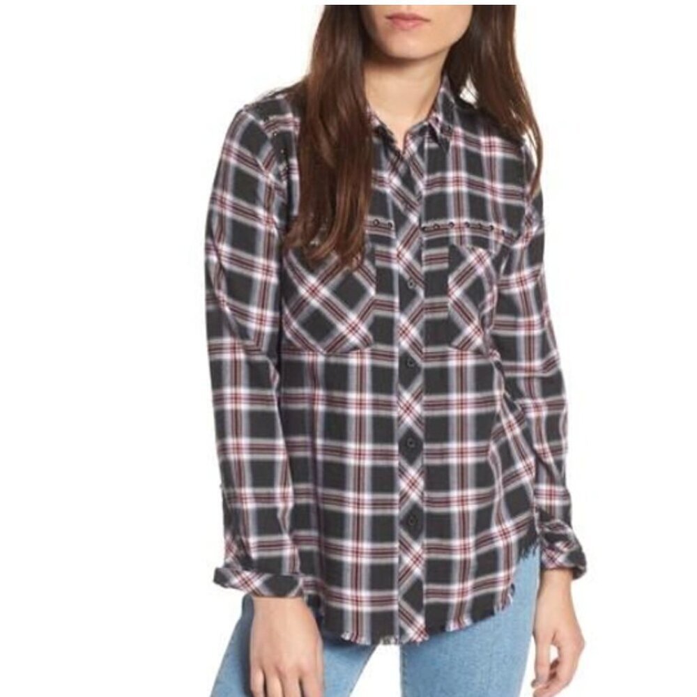 Rails Rex Studded Plaid Shirt Charcoal, Berry Size Small